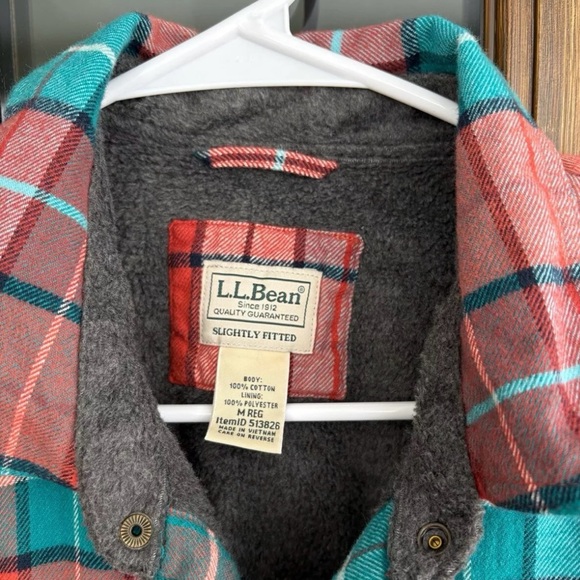 Men's LL Bean Fleece Lined Red Plaid Button Down Shacket Medium Casual Pillowy - Picture 7 of 7